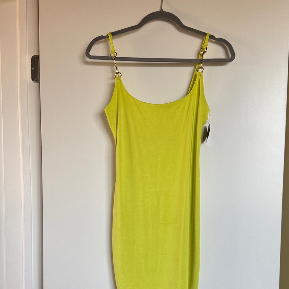 Neon Lime Slip Bodycon Dress with Spaghetti Straps